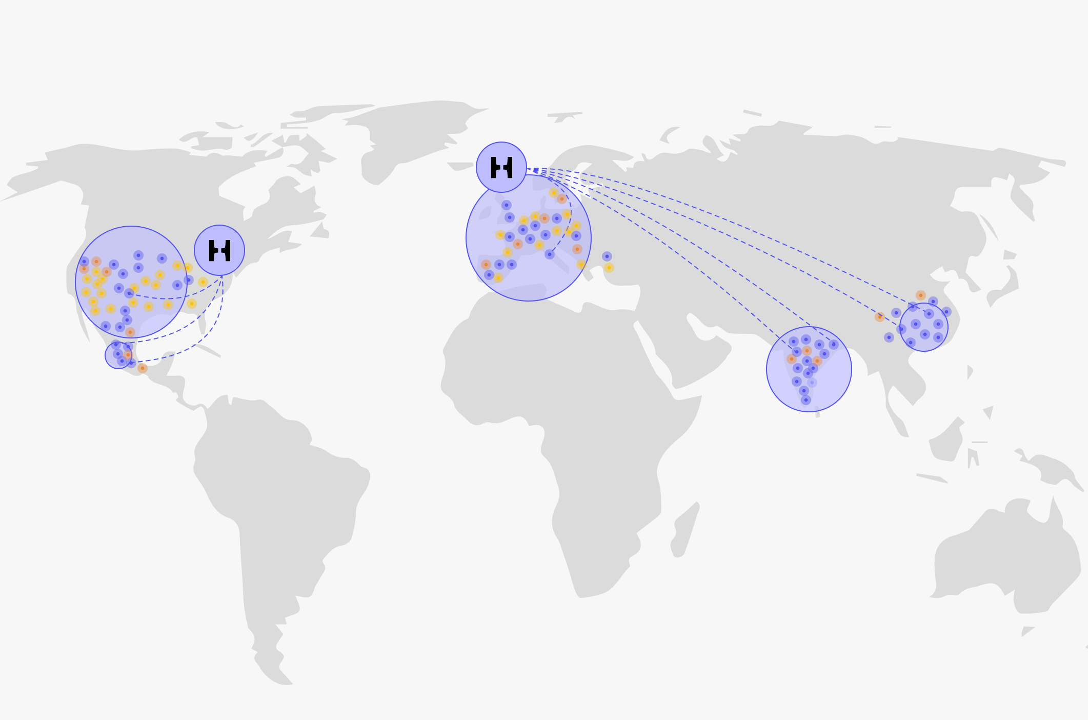 The Hubs network map with manufacturing partners located in Europe, USA, Mexico, India and China
